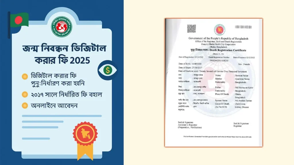 ২০২৫ সালের জন্ম নিবন্ধন ডিজিটাল করার ফি ও সংশোধনের নিয়ম সংক্রান্ত আপডেট তথ্য