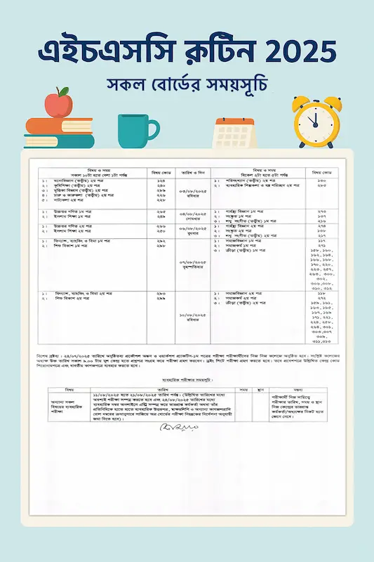 Beautifully designed A4 size HSC exam routine 2025 for printing