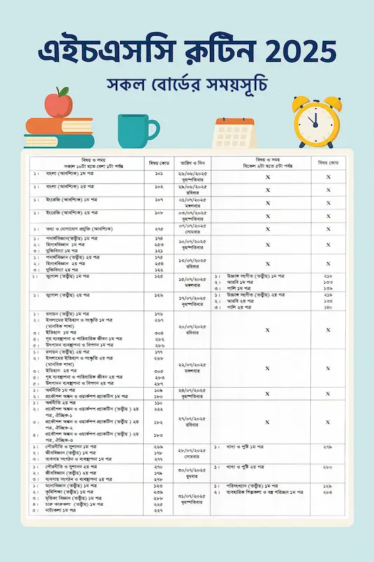 HSC Routine 2025 full schedule with all board exam dates