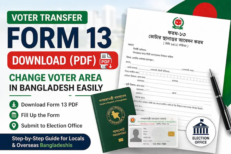Voter Transfer Form 13 PDF download Bangladesh for voter area change process